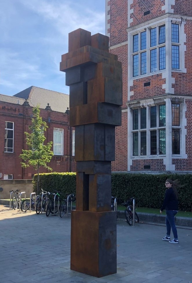 A photograph of CLASPa 4.4 metre cast iron sculpture by Antony Gormley 